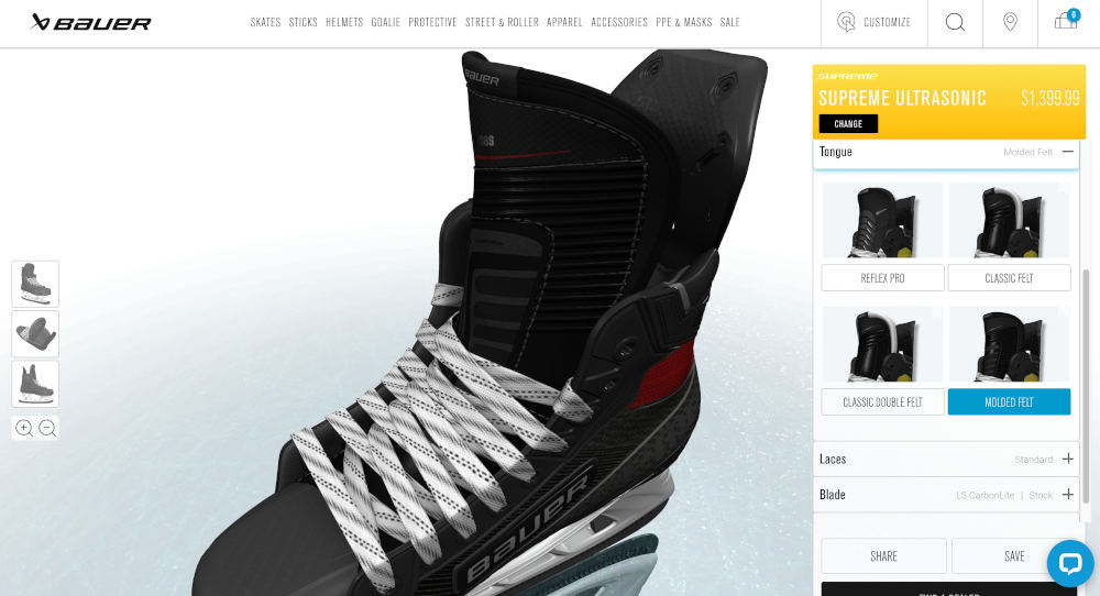 Bauer ice skate customizer screenshot