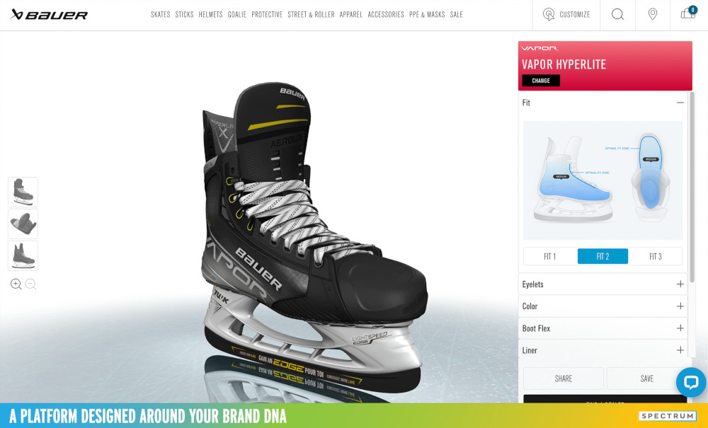 Bauer ice skate customizer screenshot